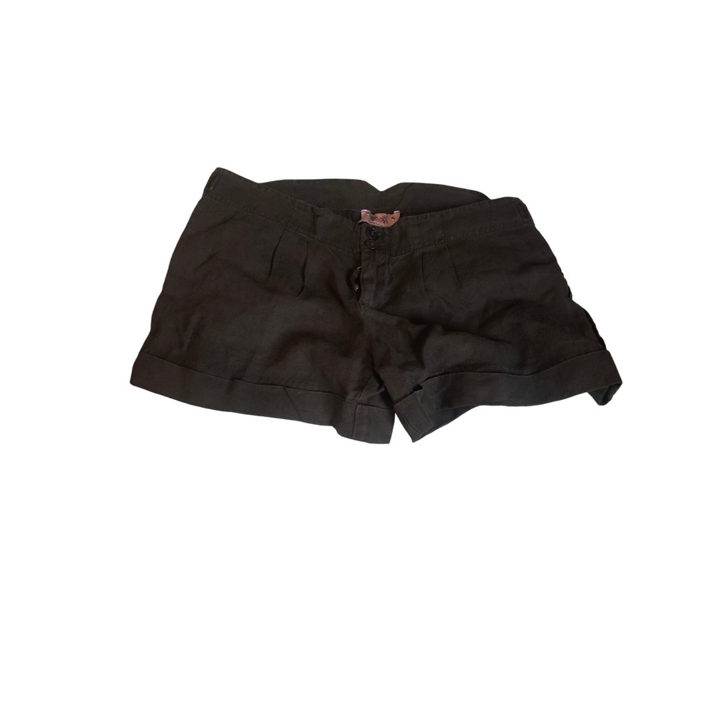 Juicy Couture Black 100% Linen Pleated Cuffed Shorts Y2K minimalist 8